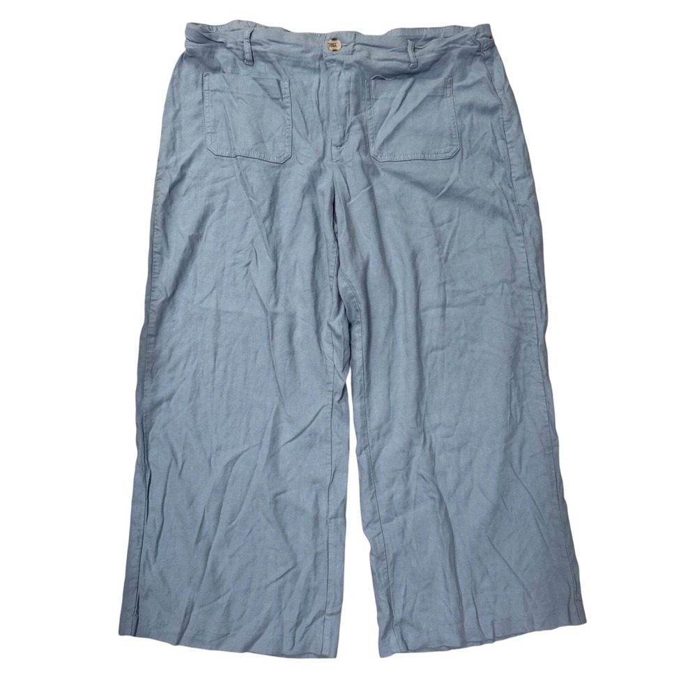 Haven + Blair Wide Leg Pants Size XL Blue Excellent Linen Blend Cropped Trousers